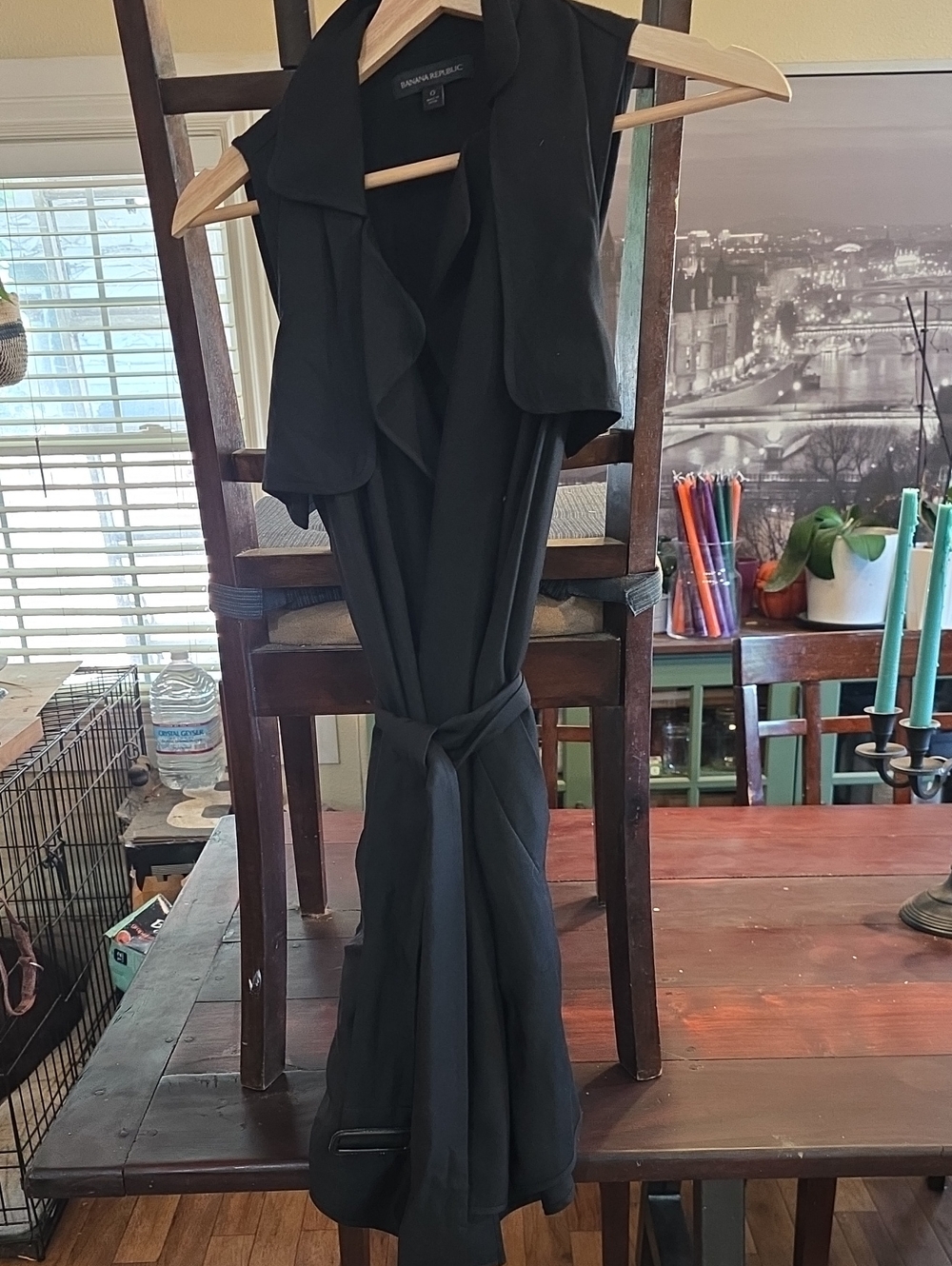 Banana Republic Black Sleeveless Draped Midi Dress with Tie Waist